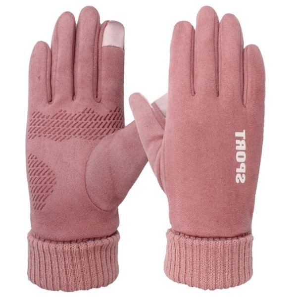 

suede gloves women's autumn and winter plush warm outdoor sports cycling skiing windproof anti-skid touch screen, Black