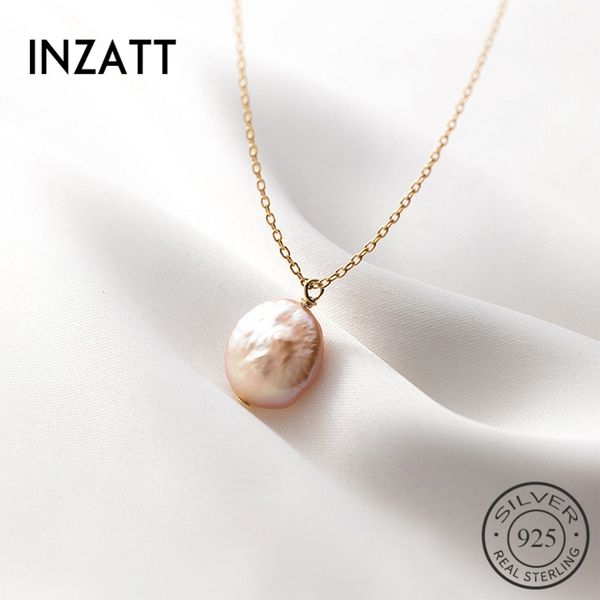 

inzatt real 925 sterling silver irregular baroque pearl pendant necklace for fashion women party fine jewelry cute accessories