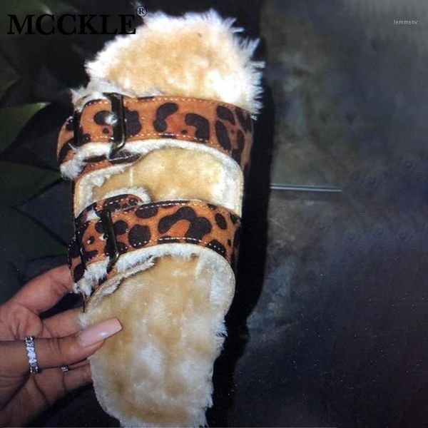 

women's leopard furry plush slippers autumn women buckle strap flat woman casual comfortable female shoes ladies platform1, Black
