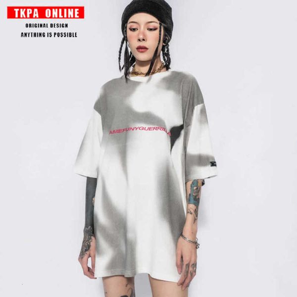 

tkpa summer guochao tie dyed short sleeve t-shirt for men and women, White