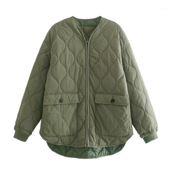 

women's down & parkas 2021 autumn vintage armygreen v neck single-breasted cotton clothes female coat streetwear long sleeve thin chic, Black