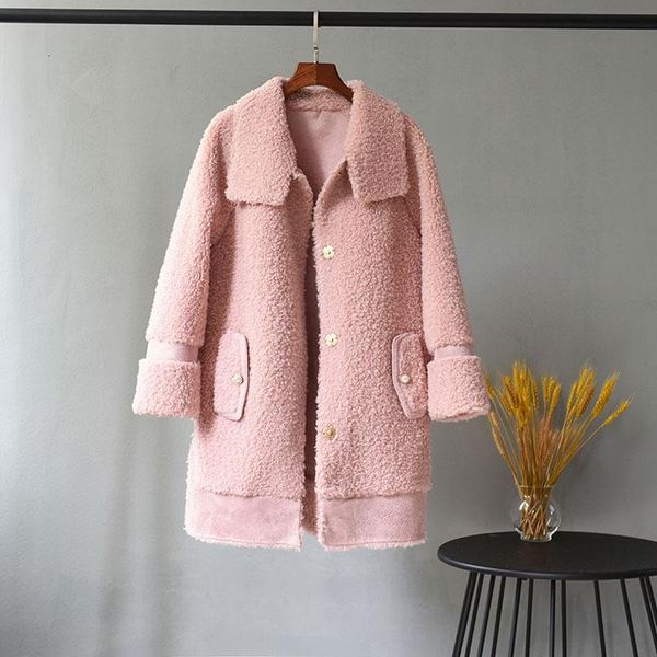 

women's leather & faux fur coat women real clothes sheep shearing korean wool jacket autumn winter manteau femme l19026 yy k00k, Black