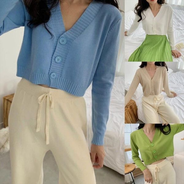 

women long sleeve cardigan womens sweaters v neck button down cropped jacket sweet solid candy color loose knitted coat, White;black