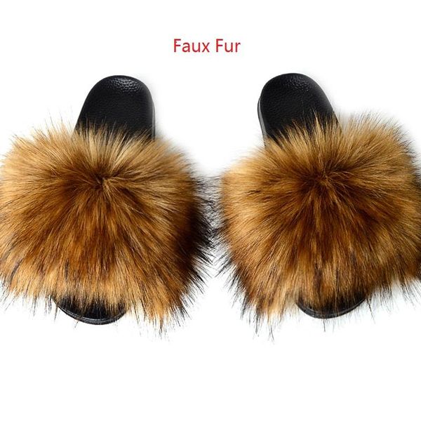 

slippers summer fashion faux fur slides plush furry fluffy sandals flip flops wholesale, Black