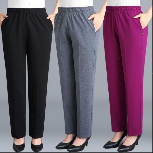 

middle aged trousers casual womens pants loose elastic waist mother large size warm female spring autumn pantalon femme, Black;white