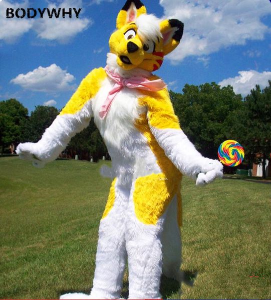 

mascot costumes handmade high quilty long fur mascot costume suits party dress outfits advertising promotion carnival fursuit, Red;yellow