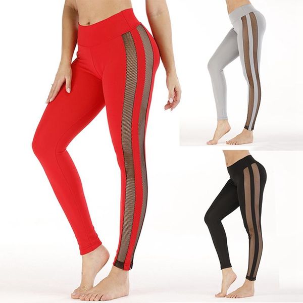 

yoga outfits women's mesh splicing bottoming sports fitness pants, White;red