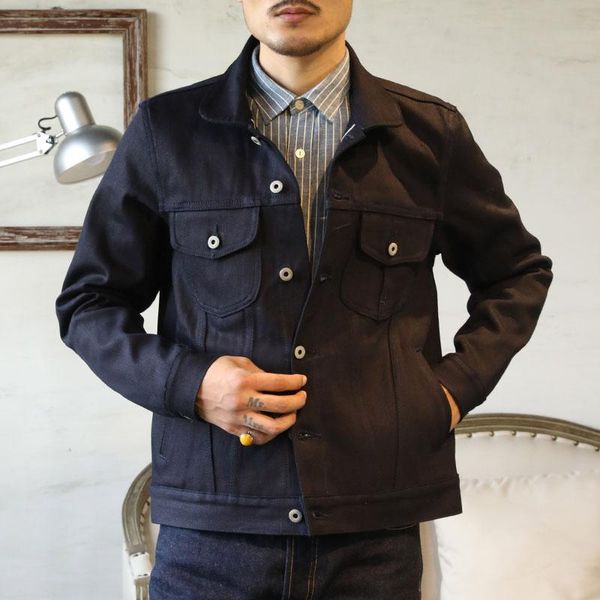 

description rgt-0008 read asian size 14 oz cotton denim jacket casual stylish unwashed coat men's jackets, Black;brown