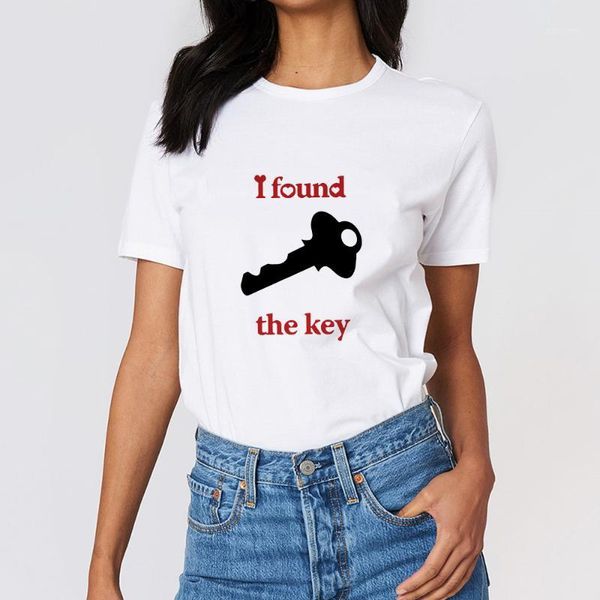 

summer couple tshirt i found the key letter printed women t-shirts y2k fashion couples matching clothing harajuku plus size women's t-s, White