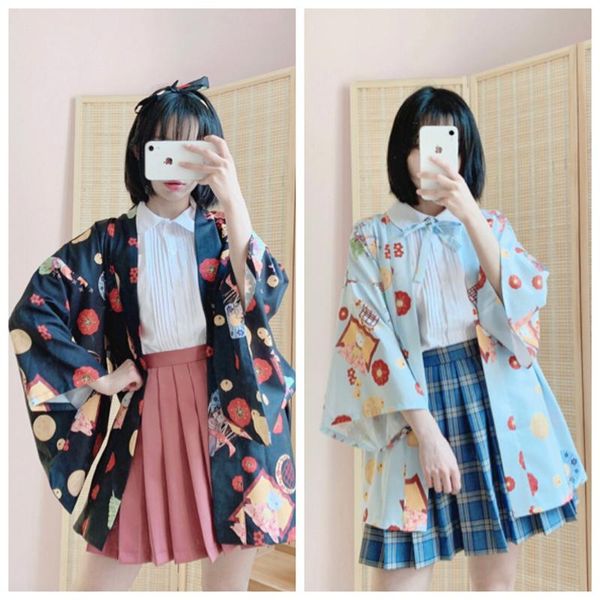 

ethnic clothing samurai cat japanese soft cute girl cardigan kimono yukata and wind feather woven sunscreen women clothes, Red