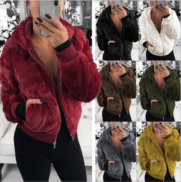

women's fur & faux winter warm fluffy coats jackets 2021 women fashion furry cropped jacket turn down collar open front overcoat, Black