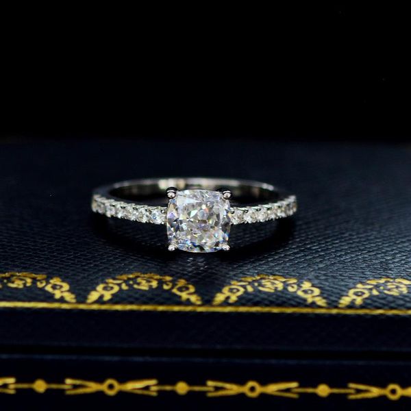 

cluster rings cmajor sterling silver synthetic diamond jewelry fashion temperament 14ct cubic zircon white square 6*6mm classic ring for wom, Golden;silver