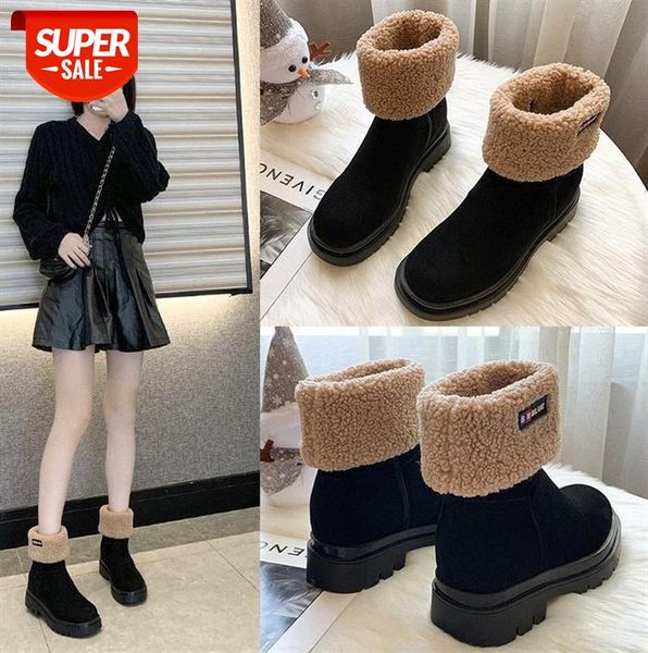

inner height women's boots plus velvet otter fur snow thick-soled thick warm cotton shoes #kl7w