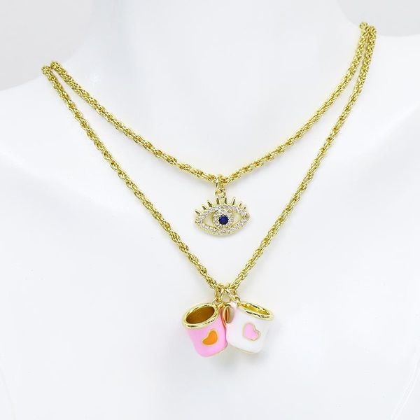 

pendant necklaces 5 pcs lovely cup charms eyes bracelet necklace mix color cute handbag 8549, Silver