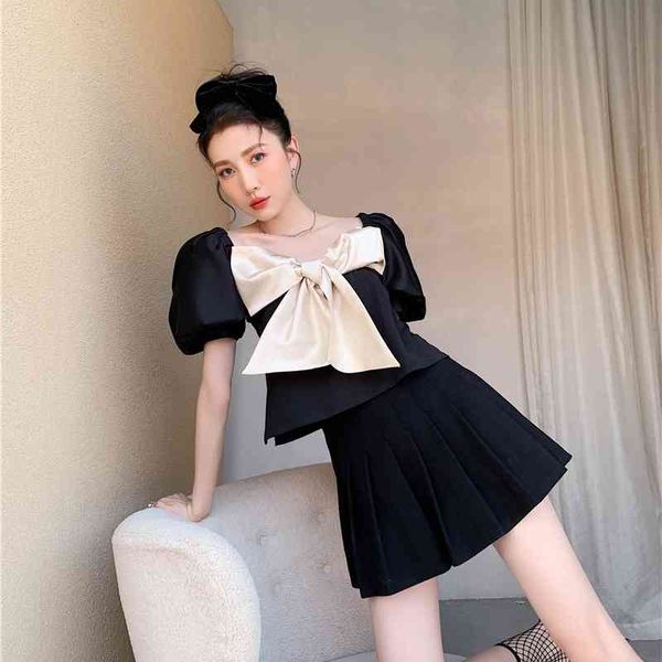 

women's knits & tees puff sleeve black backless womens and blouses square neck bow korean fashion summer blouse ladies 4u, White