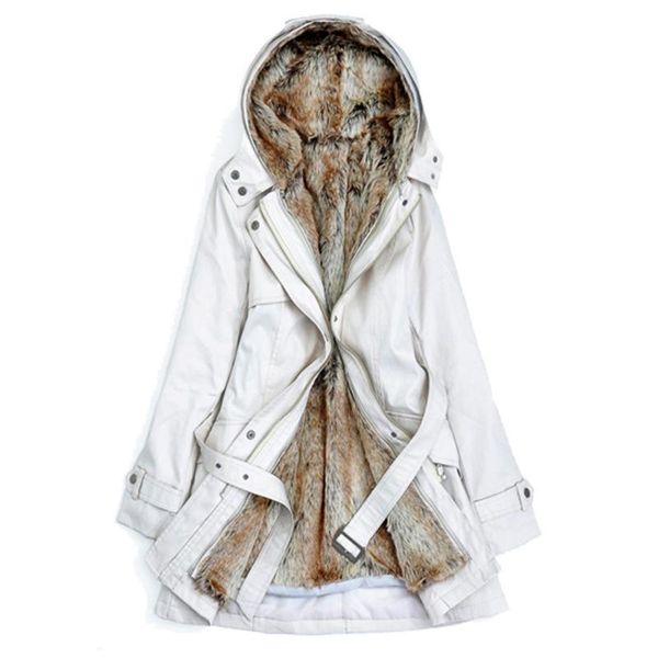 

women's trench coats women hooded lamb wool mid-length padded coat with fur collar fashion autumn winter warm jackets lady hoodies long, Tan;black