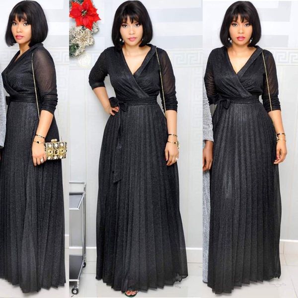 

ethnic clothing african dresses for women dashiki long maxi bazin riche traditional three quarter sleeve pleated dress, Red