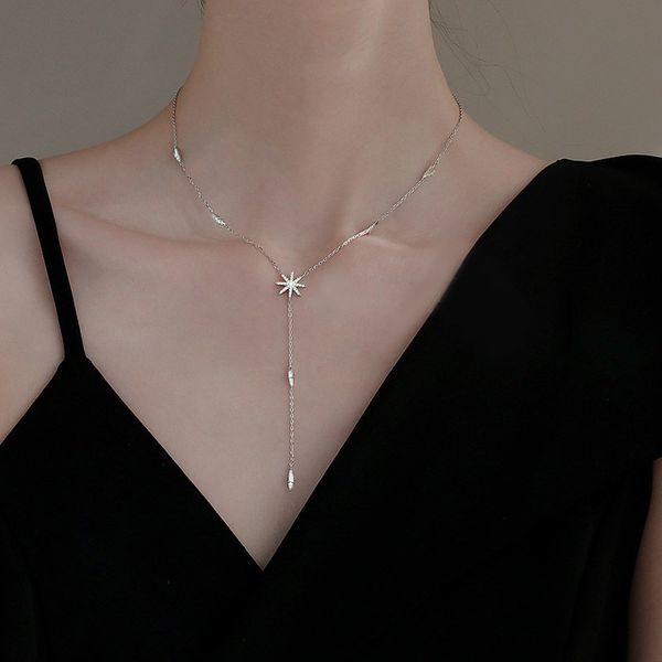

designer necklace trendy pendant 925 sterling chain maple leaf shape aaa zircon shiny jewelry for women holiday gift mother, Silver
