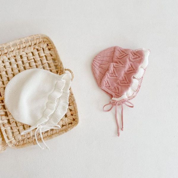 

hair accessories 2021 autumn girl baby infant child 3 months-3 years old ruffle knitted wool hat sweet cut cap toddler winter, Slivery;white