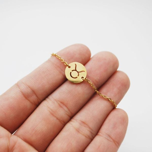 

link, chain modagirl stainless steel gold plated zodiac constellation horoscope disc charm bracelet birthday gift for her, Black