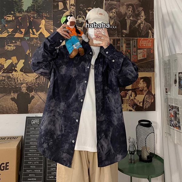 

onnestun hip hop men's shirt 2021 spring harajuku abstract graffiti print shirts for men plus size casual man, White;black