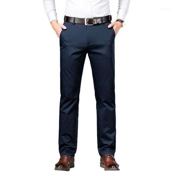 

men's pants spring autumn cotton stretch comfortable midweight straight casual business brand trousers,606, Black