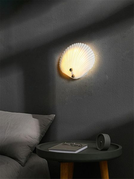 

nordic ceramic white pink shell wall lamp children's bedroom living room corridor dining study background decor light