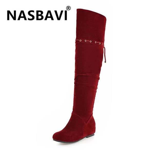 

boots arrival winter round toe zipper height increasing women over-the-knee long non-slip warm shoes, Black
