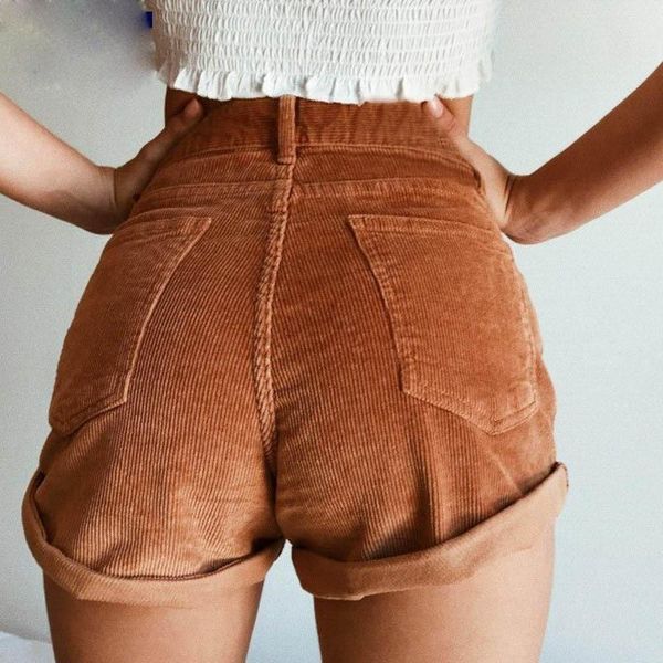 

women's shorts corduroy high waist bottoms women casual streetwear female loose summer button short 2021 -85, White;black