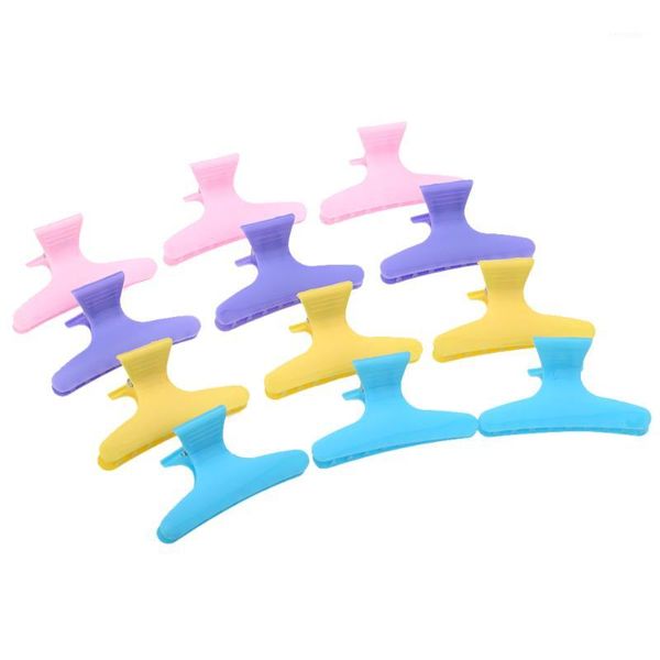 

wholesale- 12pcs fashion plastic colorful hair clips hairdressing tool butterfly claw salon section clip clamps hairpin styling tools1