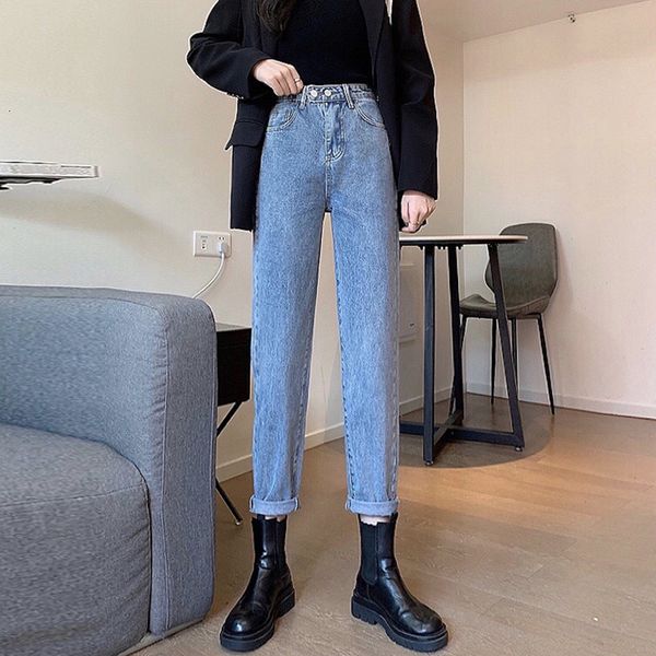 

women's jeans high waist spring slimming jeans little straight lets chic hong kong style daddy pants aqlq, Blue