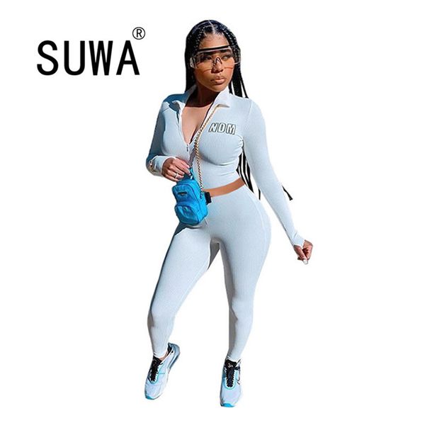 

autumn winter women two piece set knit letter long sleeve coat + high waisted trousers joggers pants women's tracksuit 210525, White