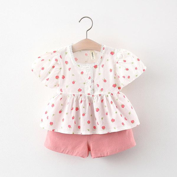 

clothing sets summer wholesale 2021 baby apple printed tshirt with shorts, White