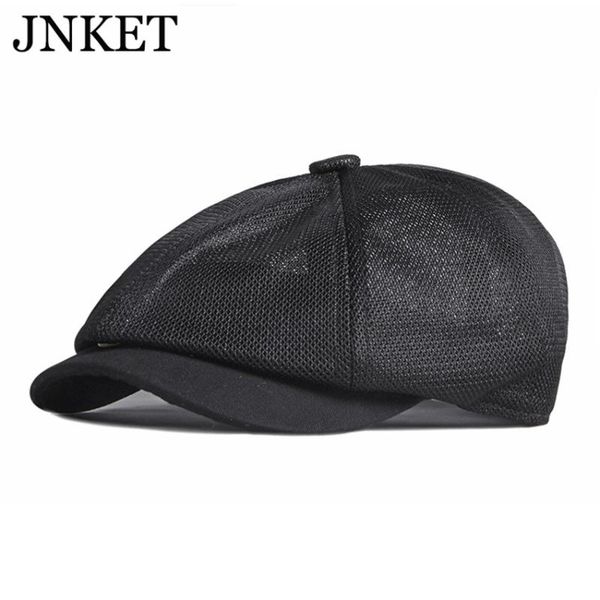 

berets jnket men and women breathable octagonal cap casual sboy hat mesh, Blue;gray