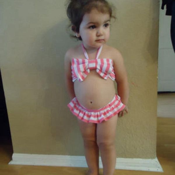 

toddler kids baby girls tankini bikini swimwear bow halter ruffles swimsuit bathing suit beachwear two-piece suits children's