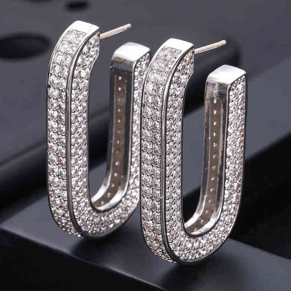 

janeklly trendy geometric hoop earrings for women accessories full cubic zirconia earrings jewelry pendientes mujer moda 220108, Golden;silver