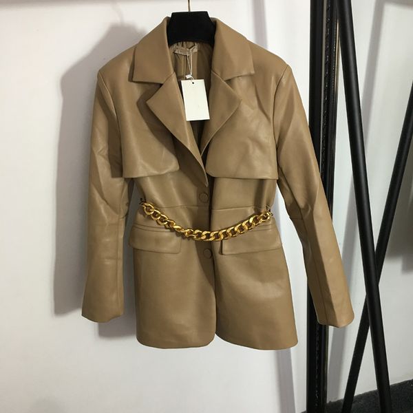 

brand pu leather women suits coat fashion chain ornament blazers outdoor street style female luxury coats, White;black