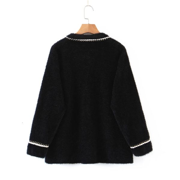 

sweaters temperament round neck long sleeves women's jacket coat vintage splicing short mink fur xiaoxiangfeng loose chic female, White;black