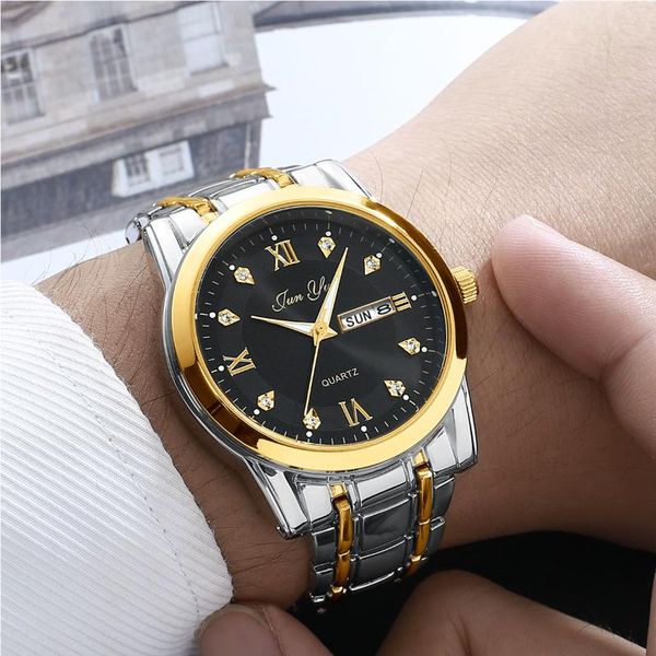

mens watches luminous waterproof stainless steel watch quartz men date calendar business wristwatch for wristwatches, Slivery;brown