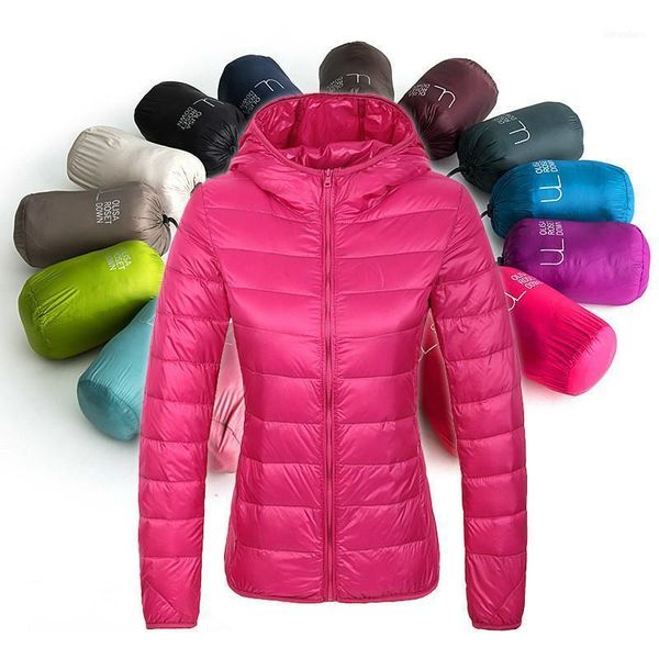

women's down & parkas [aiweier] 2021 autumn winter woman jackets hooded zippers short white duck solid plus coats for female garment1, Black