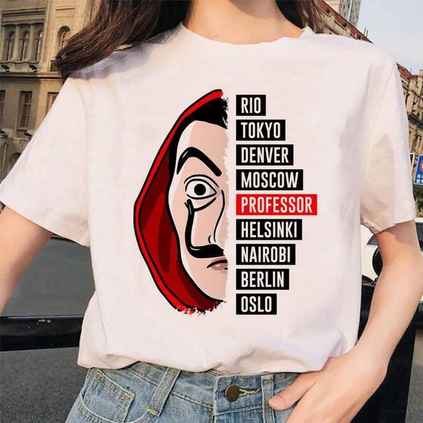 

camisetas mujer la casa de womens t shirt papel money heist white dali mask plus size tee bella ciao