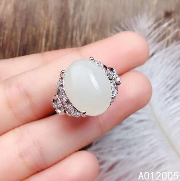 

cluster rings kjjeaxcmy fine jewelry 925 sterling silver inlaid natural white jade female ring trendy support detection, Golden;silver