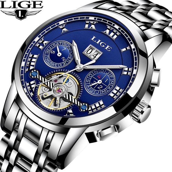 

wristwatches relogio masculino mens watches lige watch men automatic mechanical wristwatch military sport waterproof clock, Slivery;brown