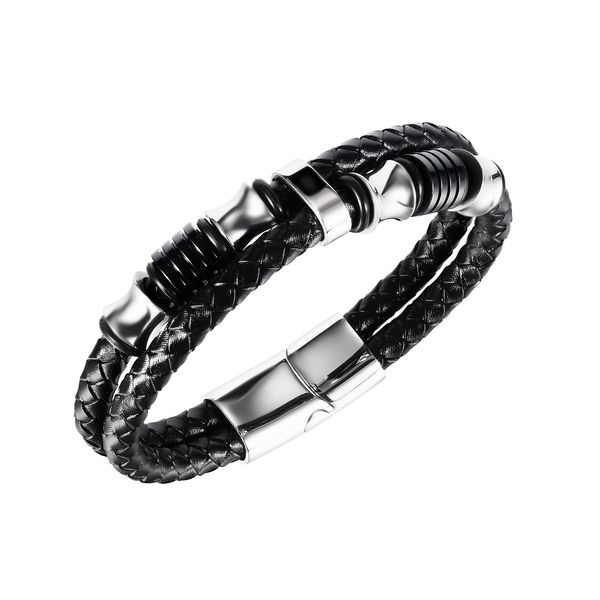 

fashion multicolour braided leather bracelet men jewelry stainless steel male charm bangles gifts, Golden;silver