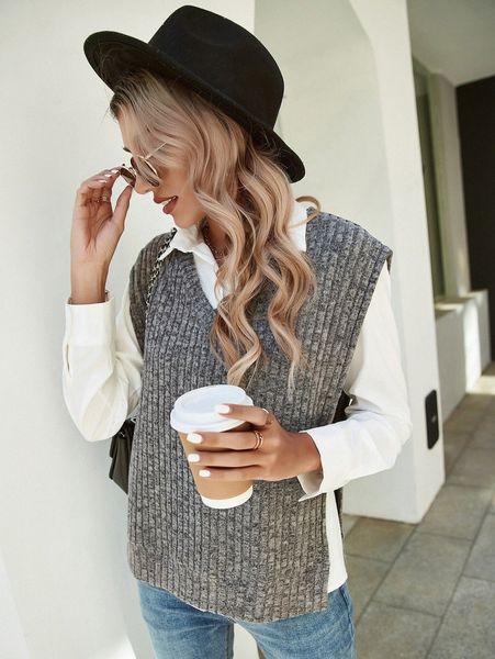 

marled knit split hem tank without blouse y7ox#, White