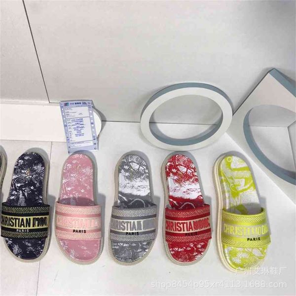

80% off outlet store family shoes summer new thick bottomed letter sandals knitting embroidery leisure fashion embroidered slippers, Black