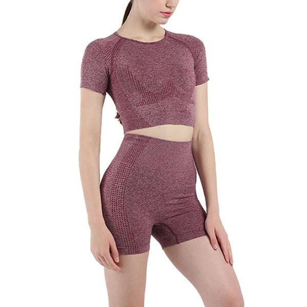 

women sportwear fitness suit high waist tight quick drying yoga set gym sport t-shirt and short workout running outfit