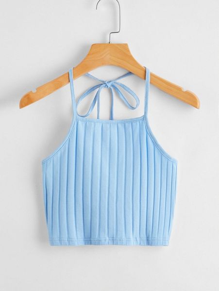 

tie back rib-knit halter n9zb#, White