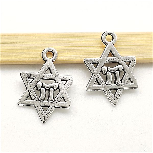 Lotto 200 pz Star Hexagram Pendenti con ciondoli in argento tibetano per gioielli che fanno Orecchini Collana Bracciale Accessori catena chiave 21 * 15mm DH0187