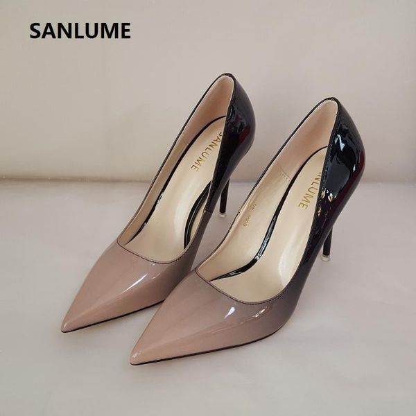 

dress shoes sanlume .5cm women pointed toe patent high heels black nude wedding lady party pumps size 41 42